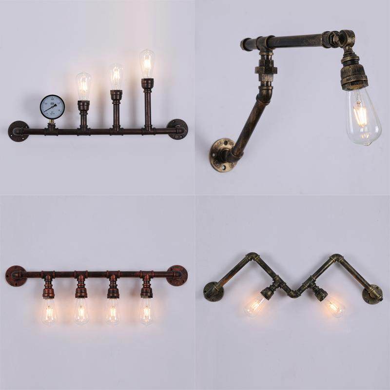 跨境欧美式复古工业风铁管餐厅酒吧过道墙壁装饰床头创意水管壁灯