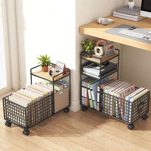 书桌旁小书架书桌书本收纳架可移动带轮学生桌边推拉置物架落地