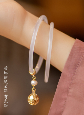 极速网红新品叮h当镯少女玛瑙玉髓镯ins小众设计感铃铛手镯古风玉