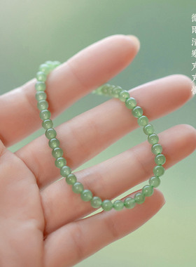 极速一念雨晴天然和田玉手串女玉石青玉绿色玉珠手链.晴水碧玉小