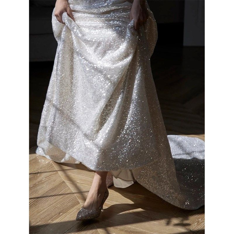 极速超仙轻婚纱小礼服女高端气质名媛宴会主持人P轻奢亮片长裙202