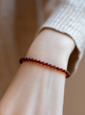 极速招财极细琥珀手链女天然蜜蜡14kD转运珠超细秋设计感小众ins