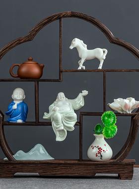 极速新中式博古架摆件实木小x型茶桌客厅玄关办公室电视柜书房家