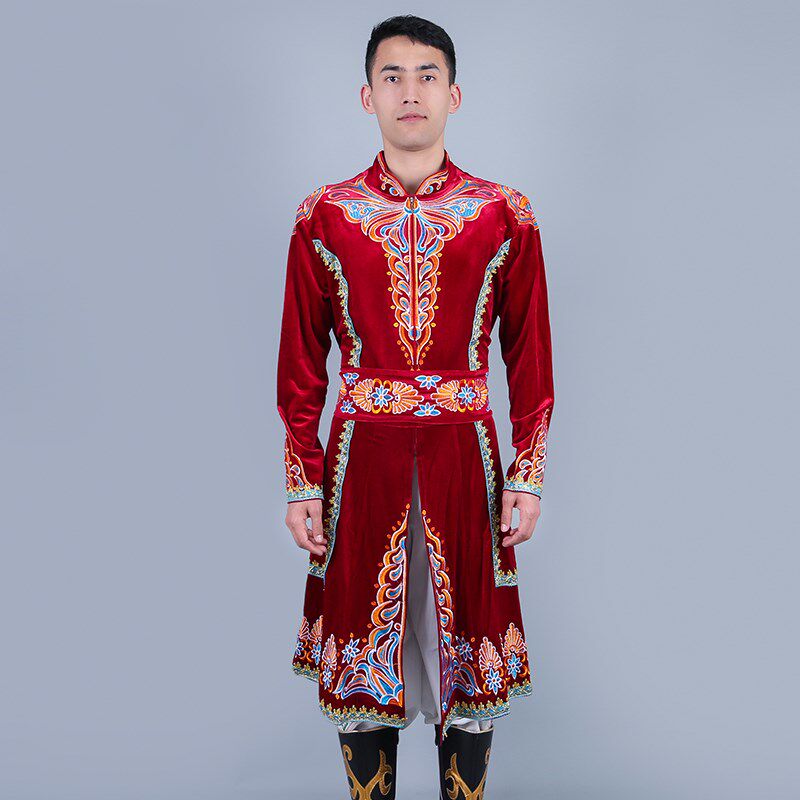 极速男士新疆舞蹈演出服装维吾尔族高定款绣花裙式舞Y台黑色马甲