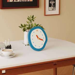 创意简约时钟复古座钟表蓝色卡通钟表台钟家庭卧室装饰桌面摆件