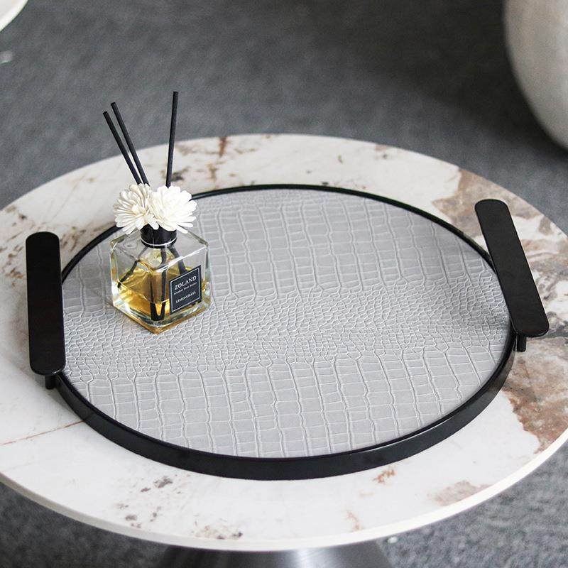 样板间轻奢皮革金属圆形托盘极简艺术提手收纳盘书房家居饰品摆件,鲜花速递/花卉仿真/绿植园艺,割草机/草坪机,淘宝优惠券,粉丝福利购,淘宝优惠卷