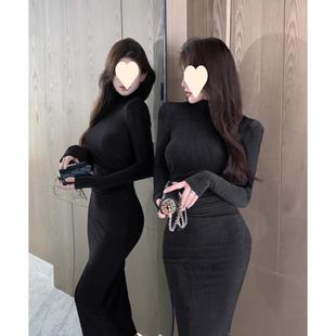 长袖 显瘦配大衣气质包臀裙内搭 打底连衣裙女2025新款 秋冬性感修身
