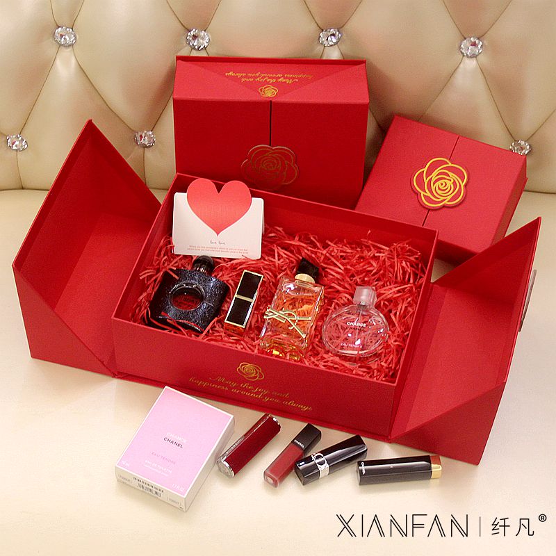 情人節紅色雙開門口紅香水禮物盒