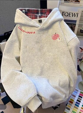 ZHAP重磅格子连帽卫衣女秋冬款ins风外穿通勤慵懒风通勤0加绒上衣