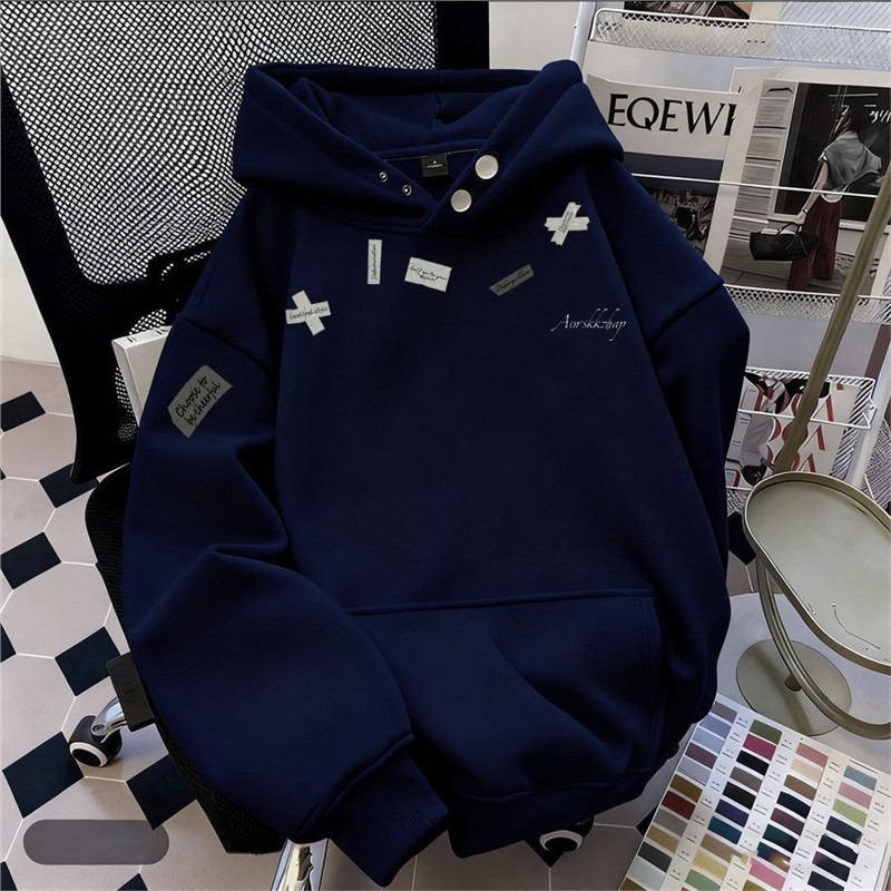 ZHAP重磅纽扣新款连帽卫衣女秋