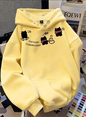 ZHAP重磅纽扣新款连帽卫衣女秋冬款超萌卫衣多巴胺色系宽松上衣潮