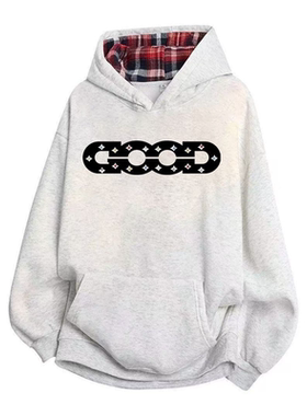 ZHAP重磅格子连帽卫衣女秋冬款花灰色韩版通勤百搭休闲加绒上衣潮