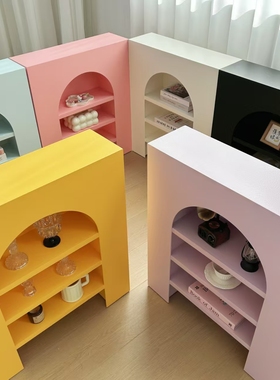 多巴胺彩色玄关壁炉装饰柜奶油风直播背景置物柜简约陈列展示柜子