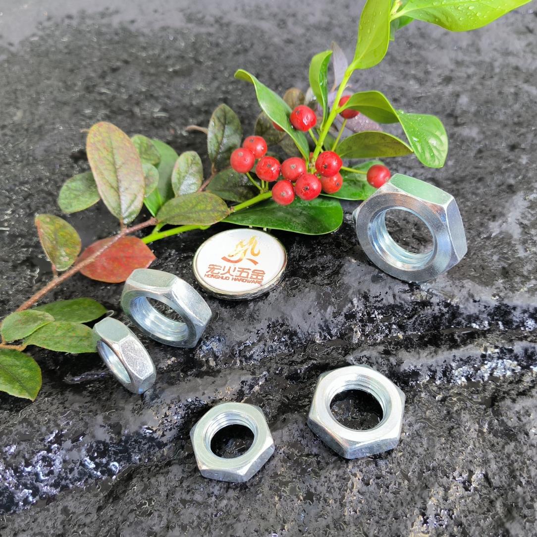 碳钢蓝白锌 UNI5589六角头薄螺母 M8 M10 M12 M16M20至36扁窄螺帽