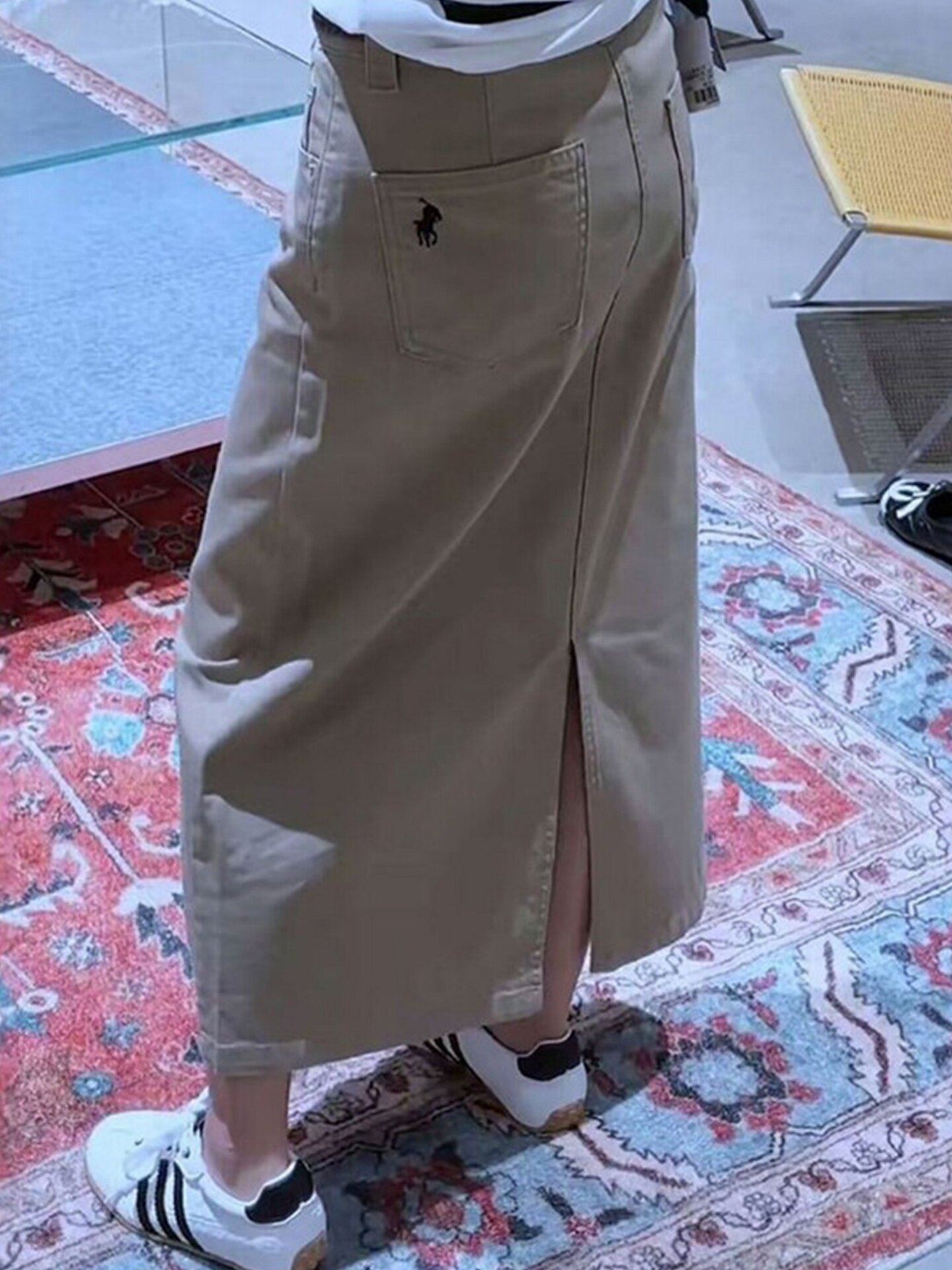 Khaki denim midi skirt for women, summer thin pear-shaped figure,