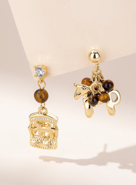 虎眼石小木马耳环2025新款不队称耳饰高级感生肖马新年耳钉耳坠女