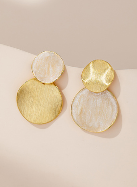 金色耳饰小众独特拉丝圆片耳环简约耳钉女2025新款爆款高级感耳坠