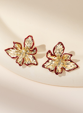 鸢尾花耳环小众独特设计耳钉2025新款轻奢高级感女纯银耳饰耳坠