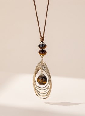 虎眼石长款毛衣链新款高级感轻奢项链秋冬女衣服装饰品吊坠配饰