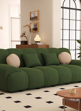 沙发小户型客厅2025新款奶油中古豆腐块直排绿色沙发床折叠两用双