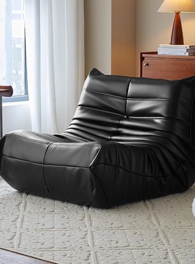 黑色毛毛虫皮沙发懒人可躺可睡单人中古风客厅窝窝椅小户型阳台榻