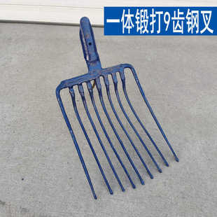 钢叉农用九齿耙子铁路叉子石渣煤炭矿石铁叉牛粪叉子一体锻打实心