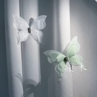 窗帘蝴蝶自 饰别针钻最diy材料 窗帘新款 三层带带薄纱蝴蝶辅料装