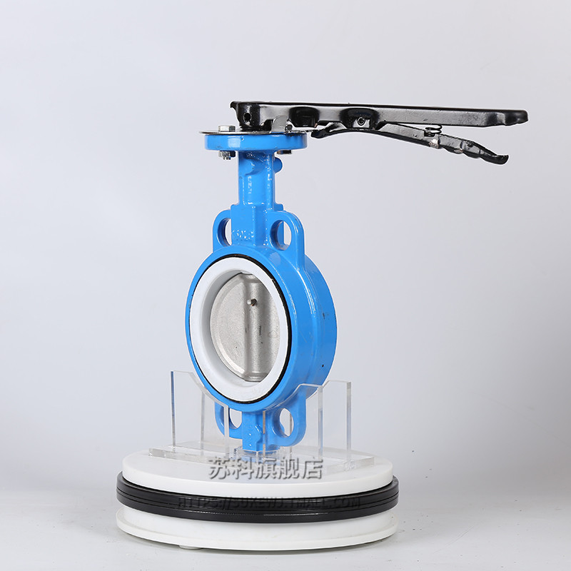 D71F-16铸铁对夹式蝶阀304不锈钢四氟手动球墨阀门DN50 65 80 100