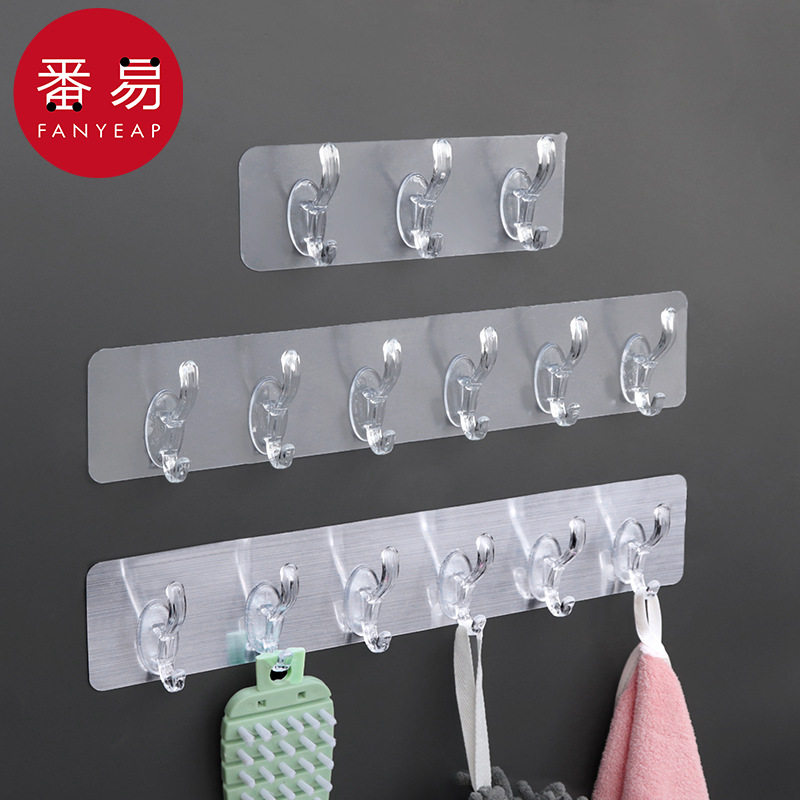 粘钩/联排A1pn001-连排挂钩透明六联粘胶免打孔门后用家用粘钩图片