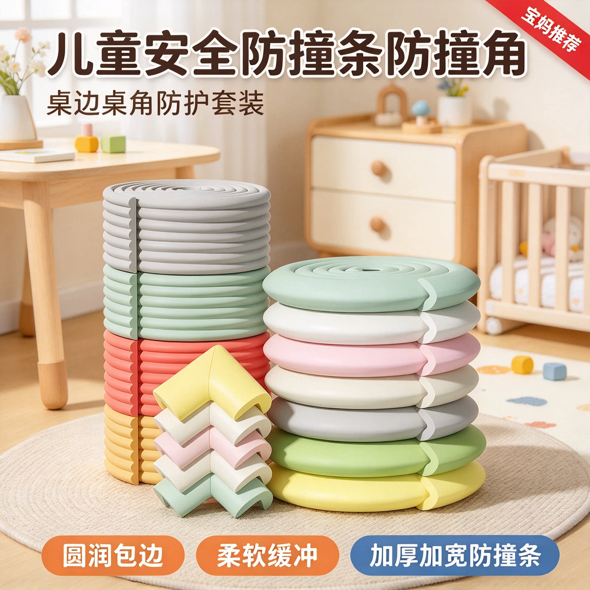 儿童防撞条环保无毒墙角包边护角软包宝宝防磕碰桌拐角游戏围栏