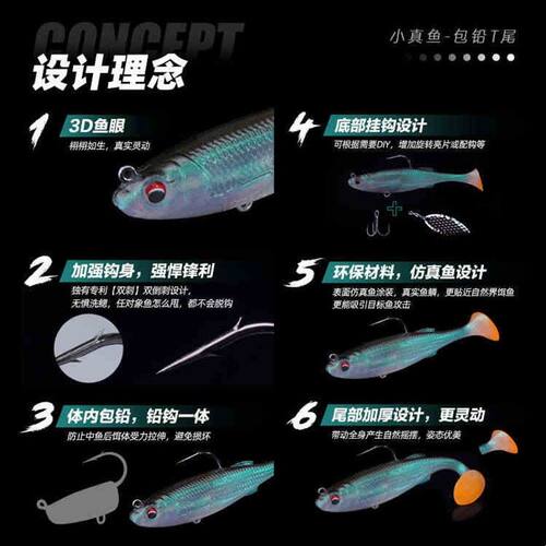 23新款FISHANT飞蚂蚁小真鱼包铅T尾路亚假饵黑坑竞技软饵鲈鱼鳜鱼