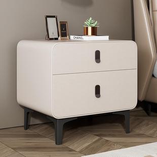 皮质床边柜实木迷你卧室储物床头柜小型现代简约风奶油家用收纳柜