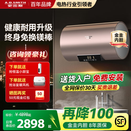 AO史密斯佳尼特电热水器免换镁棒速热家用金圭内胆淋浴洗澡60L