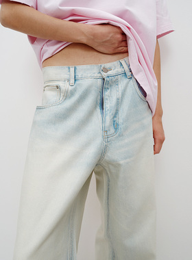 FILGood 阔腿牛仔裤复古风 中腰慵懒版型压亮粉工艺FG04J03