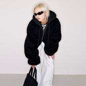 FILGood25年冬季 子偏长FG05C09 袖 新款 黑色100绵羊毛假两件外套