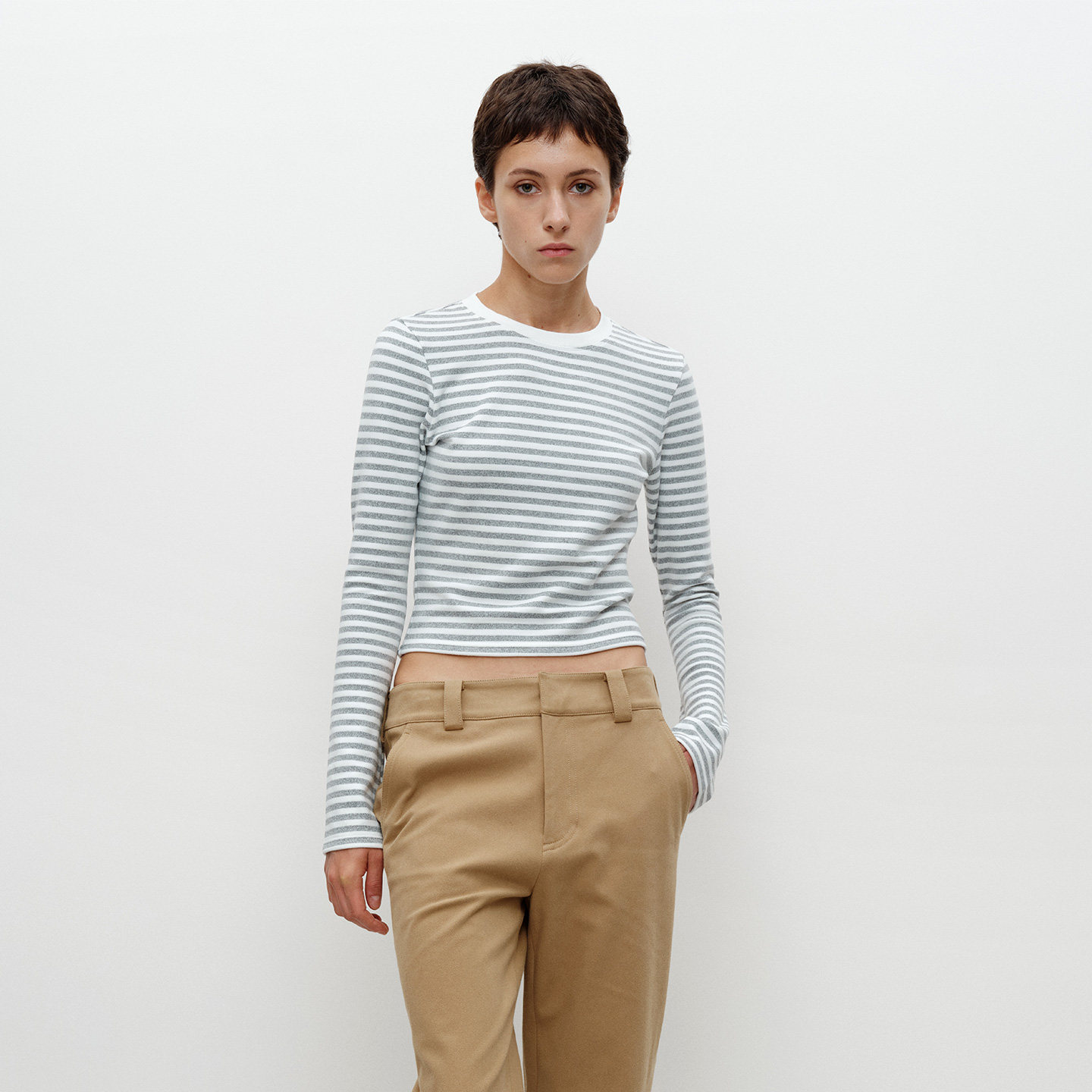 FILGood 浅花灰白条纹云朵套装  合体喇叭袖\宽松T恤\宽松长裤,女装/女士精品,时尚套装,淘宝优惠券,粉丝福利购,淘宝优惠卷