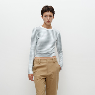 FILGood 浅花灰白条纹云朵套装 合体喇叭袖\宽松T恤\宽松长裤