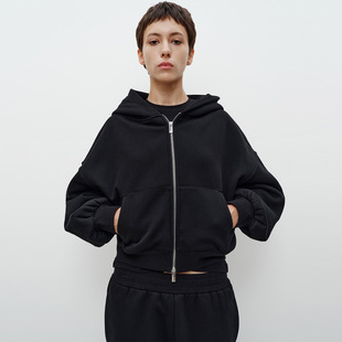 本落肩设计FG01H02 双开拉链短宽版 FILGood黑色短款 卫衣外套
