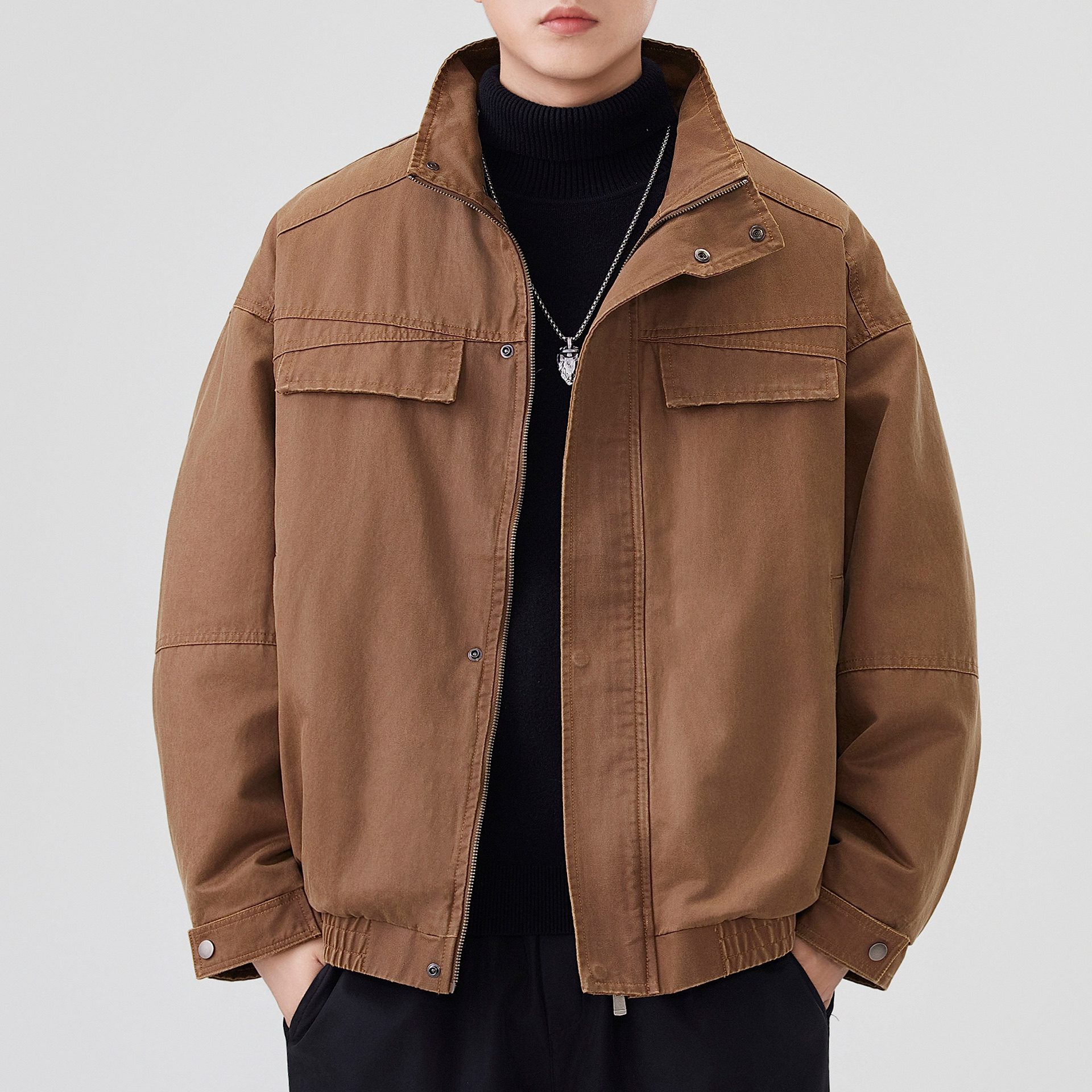复古工装可脱卸内丹羽绒服男