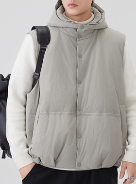 山怀蓬松质感90白鸭绒连帽羽绒服男士冬季新款保暖羽绒马甲背心潮