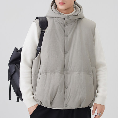 山怀蓬松质感90白鸭绒连帽羽绒服男士冬季新款保暖羽绒马甲背心潮