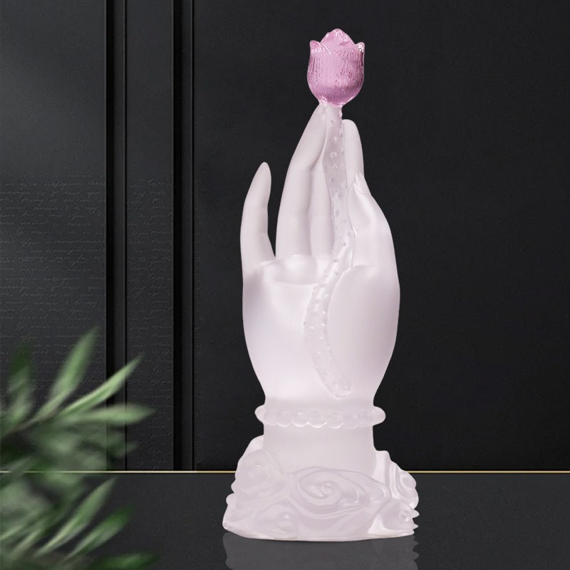 琉璃佛手莲花摆件新中式s客厅玄关茶几酒柜桌面工艺品水晶禅意装