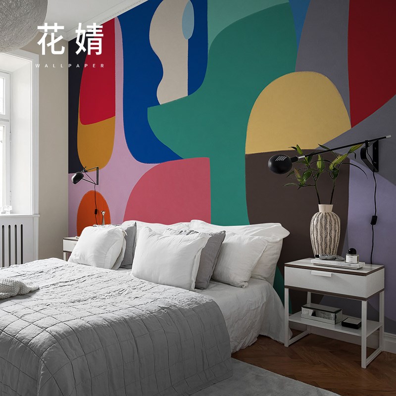 现代简约抽象墙纸客厅卧室背景墙壁纸创意几何工装墙布定制壁画