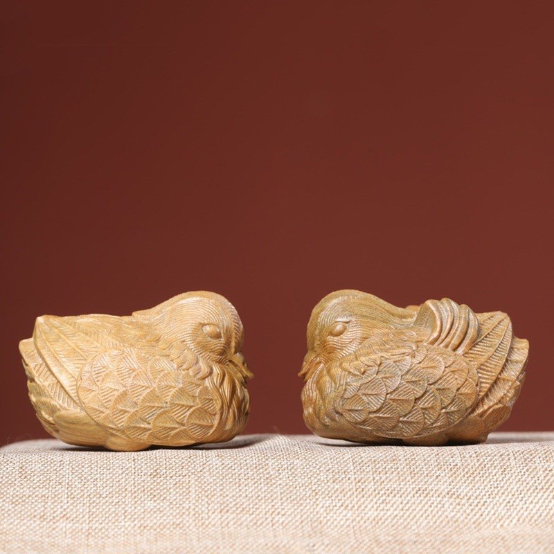 小叶紫檀恩爱鸳鸯檀香红木雕刻挂件手把件吊坠文玩小摆件送礼