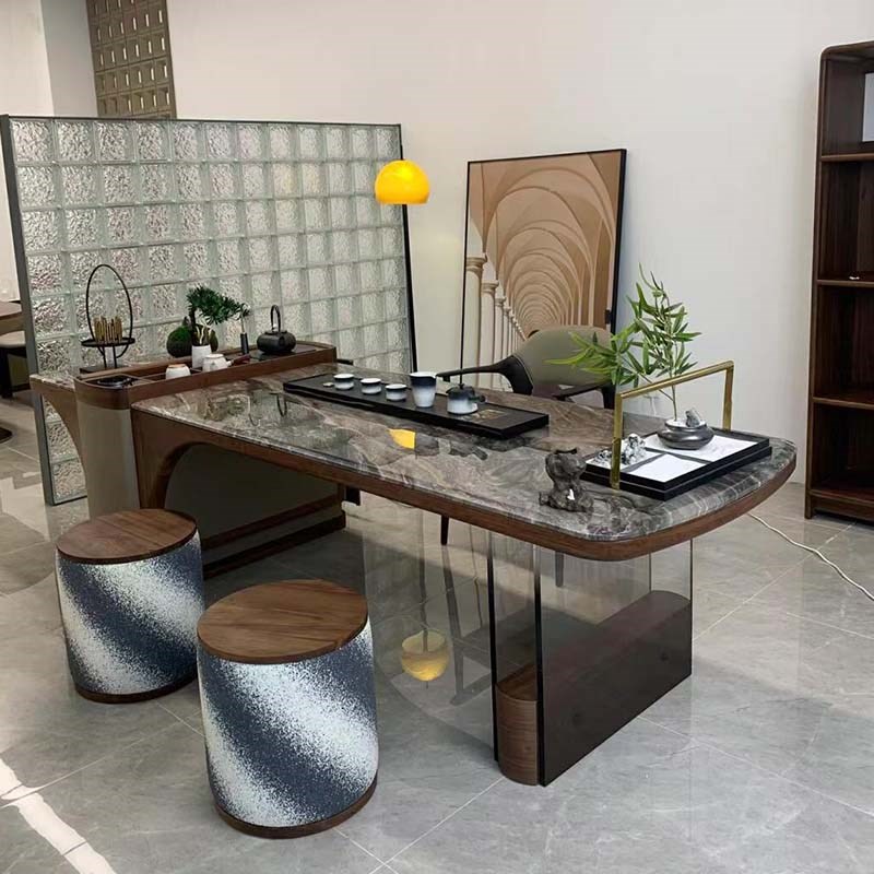 新中式现代轻奢茶桌椅组合新款高端实木泡茶桌办公室亚克腿力茶台