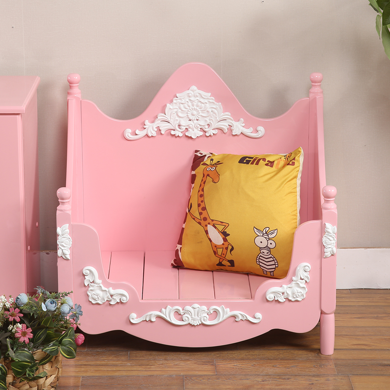 欣语萌韩版雕花宠物实木床狗窝粉色狗床泰迪金毛实木宠物雕花衣柜