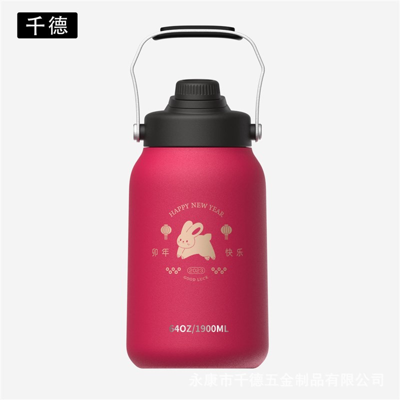 新品研发 64oz双层304不锈钢加仑壶 大提手盖户外运动健身保温桶