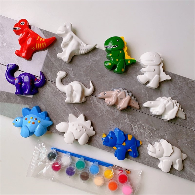 石膏娃娃涂色玩具儿童pdiy创意涂鸦迷你手工白坯彩绘恐龙模型上色