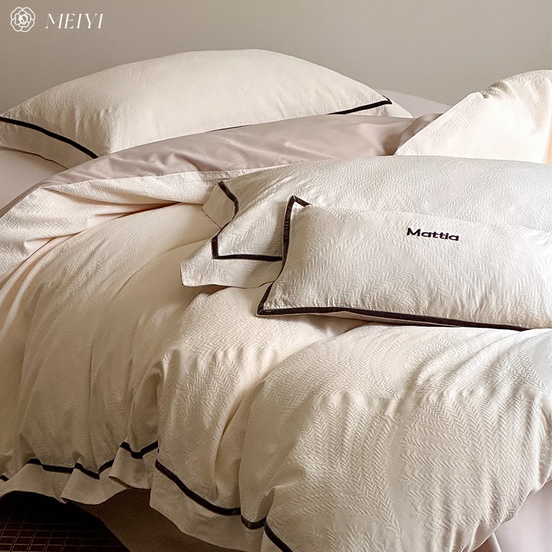 简约风现代裸睡床单四件套全棉纯棉被套罩提花高级感新款床上用品