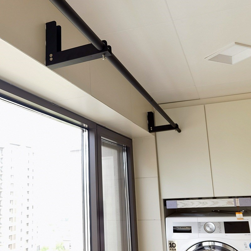 阳台横梁晾衣架可折叠移门上方晾衣杆免打孔窗框固定晒衣架一根杆